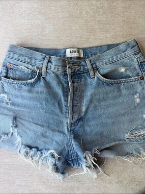 Agolde Light Wash Distressed Denim Cutoff Shorts